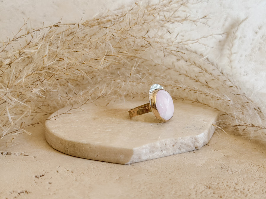 Pink Opal + Mixed Metal Ring