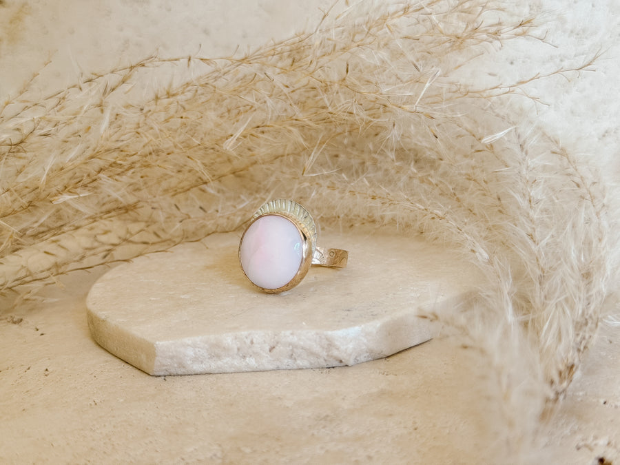 Pink Opal + Mixed Metal Ring