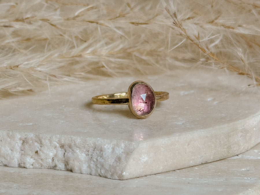 Pink Tourmaline + Solid 14k Gold Setting/14k Gold Filled Ring