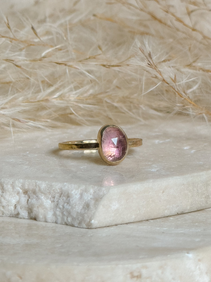 Pink Tourmaline + Solid 14k Gold Setting/14k Gold Filled Ring