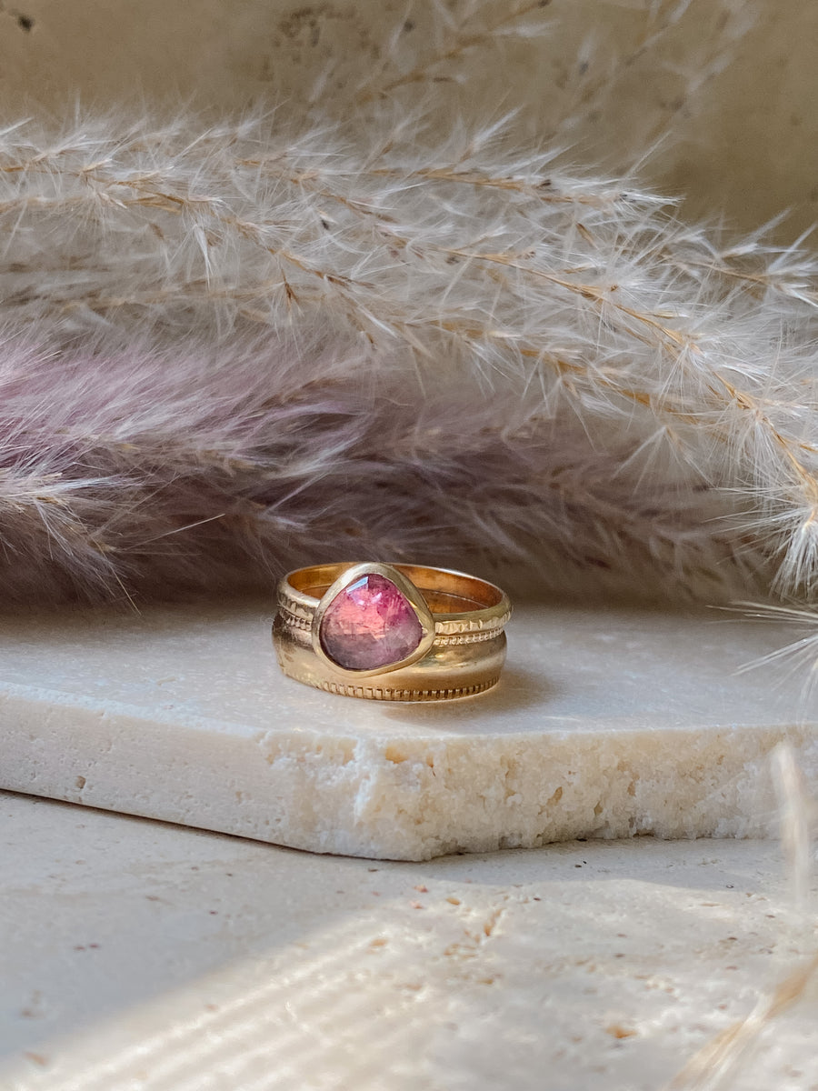 Pink Tourmaline + Solid 14k Gold Setting/14k Gold Filled Ring - Salt + Sage