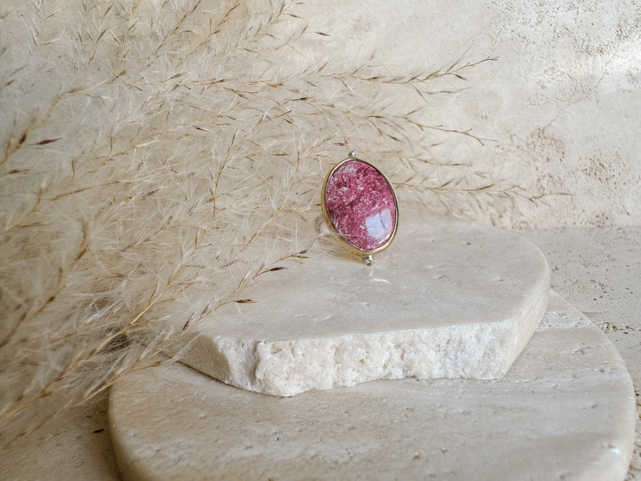 Thulite + Mixed Metal Ring