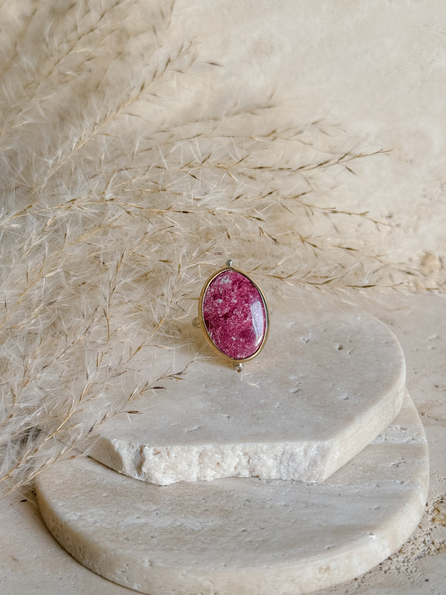 Thulite + Mixed Metal Ring