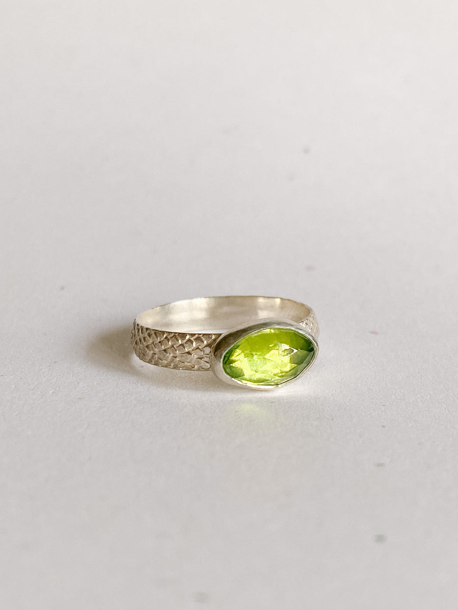 Peridot with Ludwigite + Sterling Silver Ring - Salt + Sage