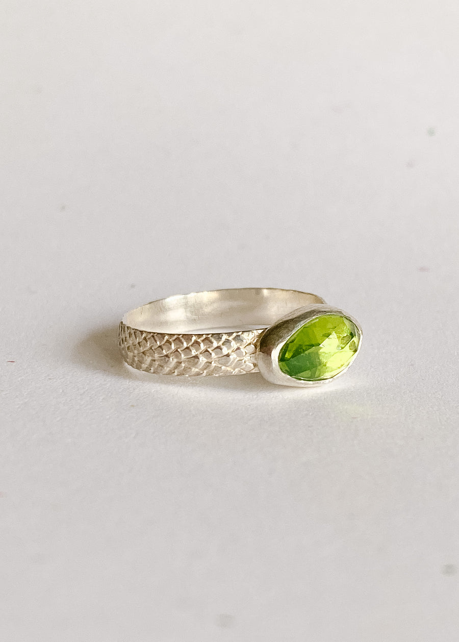 Peridot with Ludwigite + Sterling Silver Ring - Salt + Sage