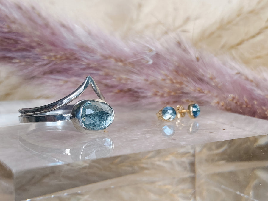 Aquamarine Stud Earrings - Salt + Sage