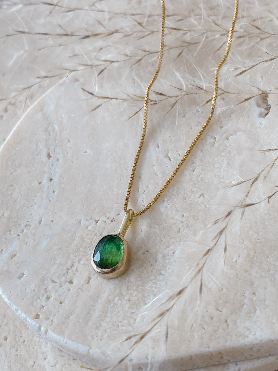 Green Tourmaline + 14k Gold Necklace - Salt + Sage