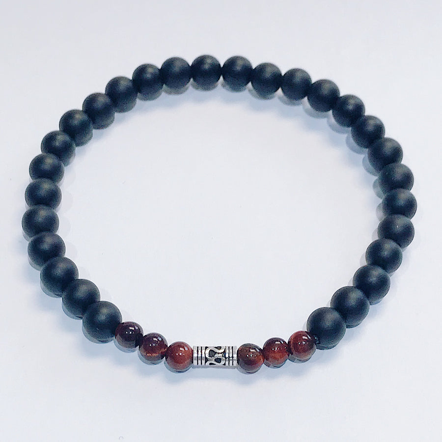 Black Onyx + Red Tigers Eye Mens Bracelet - Salt + Sage